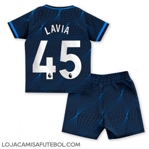 Camisa de Futebol Chelsea Romeo Lavia #45 Equipamento Secundário Infantil 2023-24 Manga Curta (+ Calças curtas)